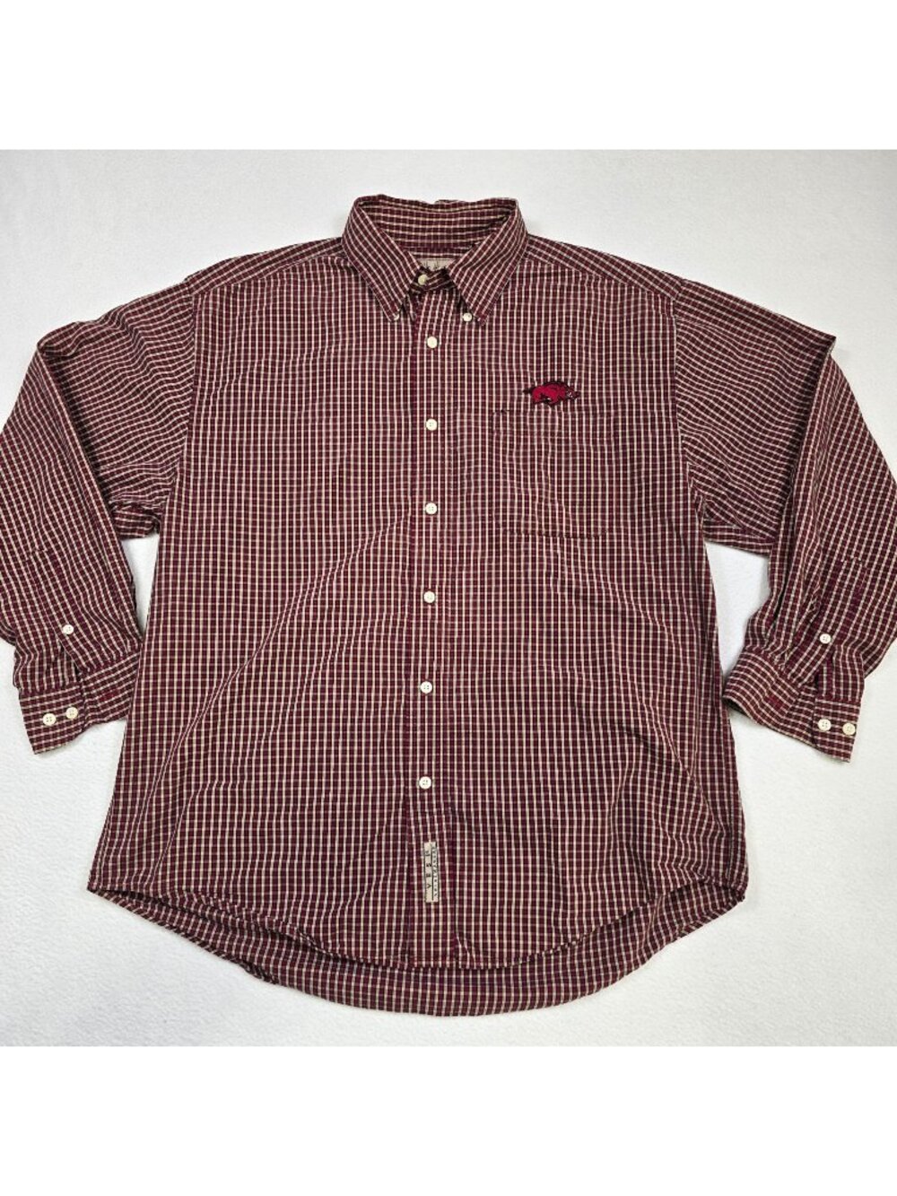 Vesi Sportswear Mens L Long Sleeve Button-Up Shirt Red Check Arkansas Razorbacks